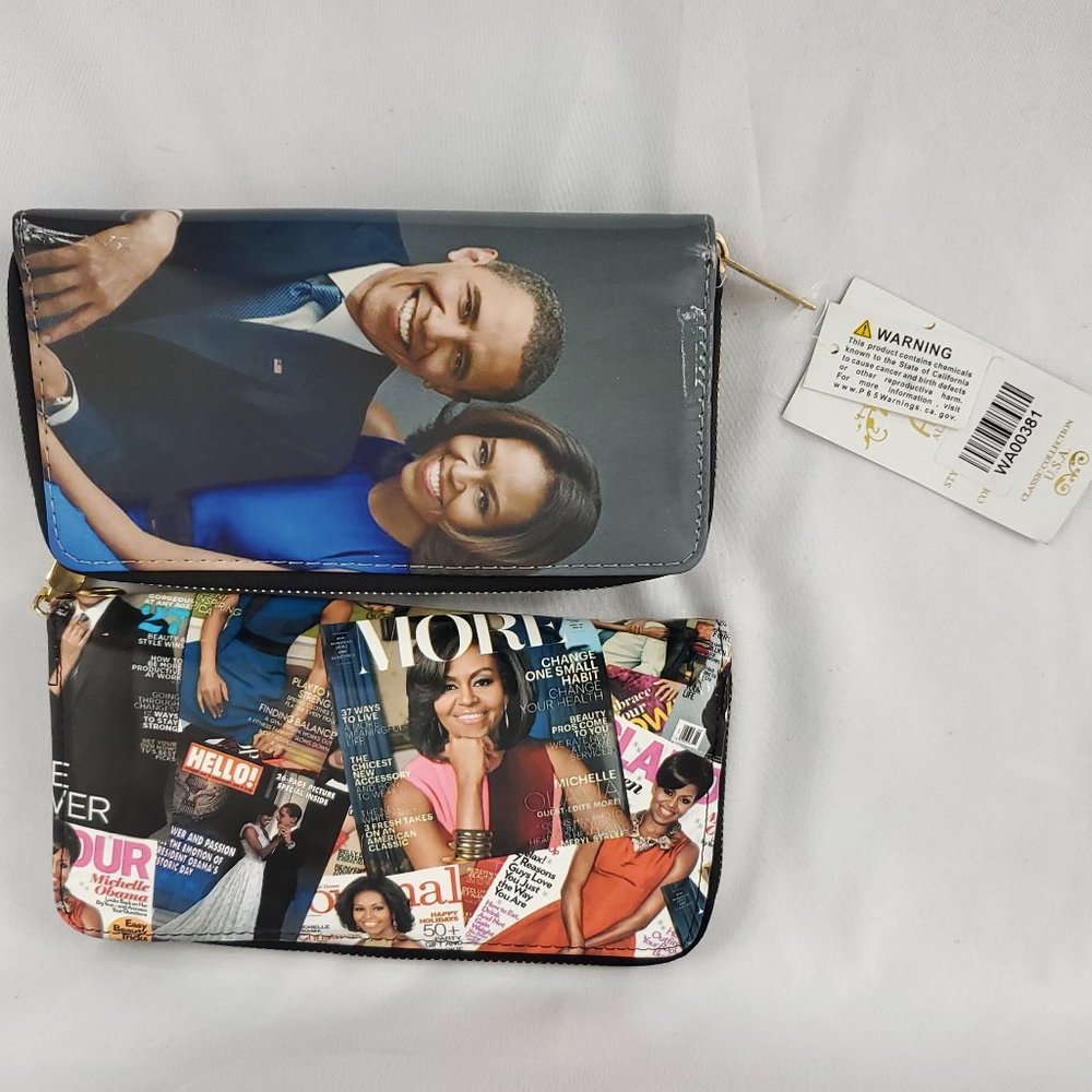 2 Obamas Alfa Wallet/Satchel Michelle Obama Magazine Collage & Barack Obama NWT